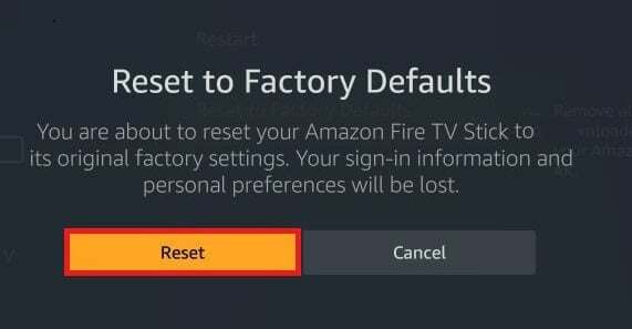 Stlačte na Reset to Factory Defaults | Ako odstrániť alebo resetovať špendlík amazon fire stick