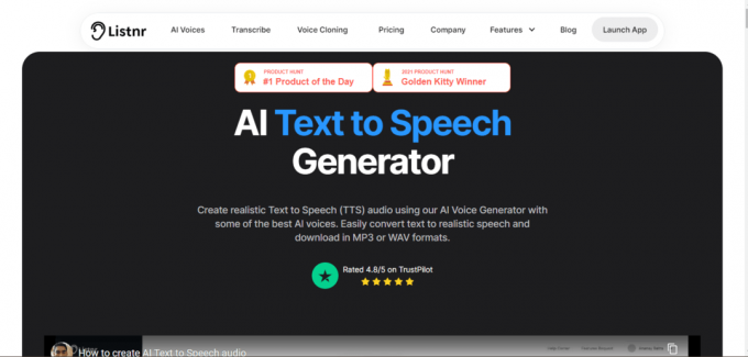 Listnr Hjemmeside | 29 Beste gratis AI Voice Generator