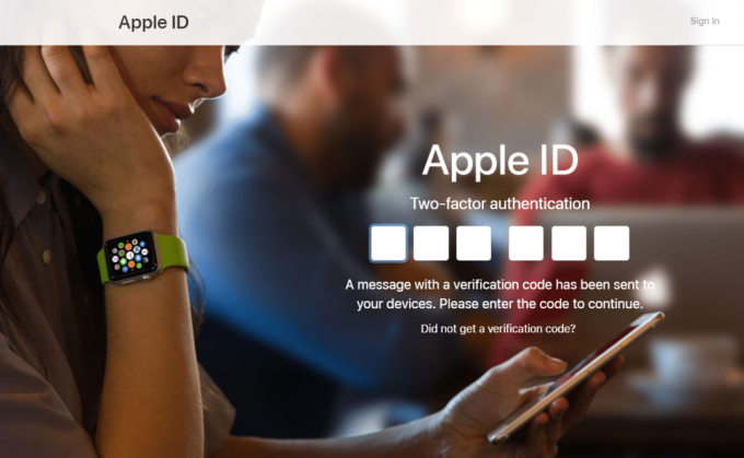 הזן את קוד האימות של Apple ID בדף חשבון iCloud