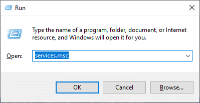 Skriv services.msc enligt följande och klicka på OK för att öppna fönstret Tjänster | Så här fixar du Windows Update som fastnar vid installation