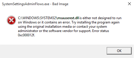 Windows 10-ზე SystemSettingsAdminFlows-ის შეცდომების გამოსწორება