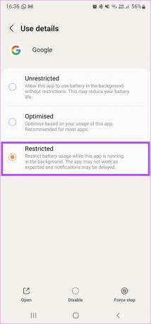 Ierobežojiet akumulatora lietojumu Google lietotnei