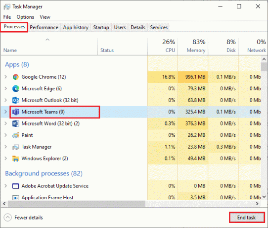 A Folyamatok lapon keresse meg a Microsoft Teams kifejezést a listában. A nem működő Microsoft Teams videohívás javítása