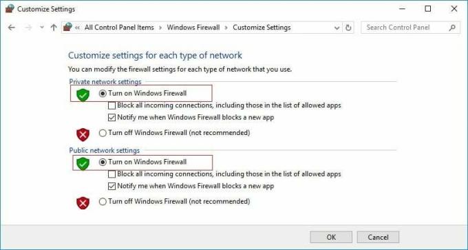Vælg Slå Windows Firewall til, og klik derefter på OK
