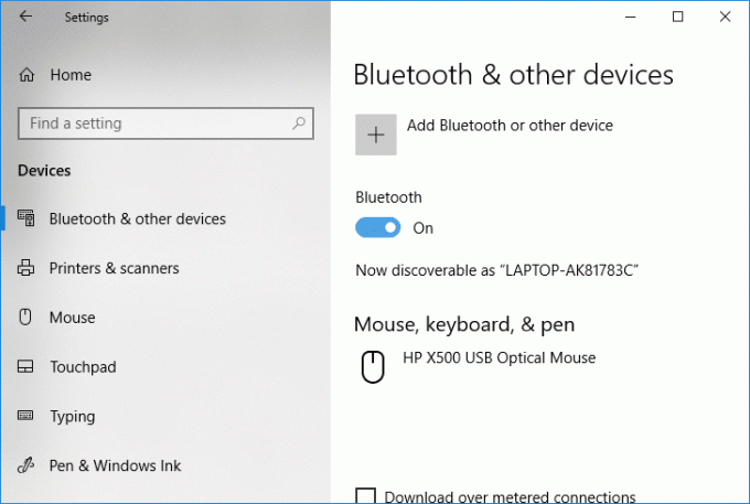 Bluetooth 아래의 스위치를 켜기 또는 끄기로 전환합니다.