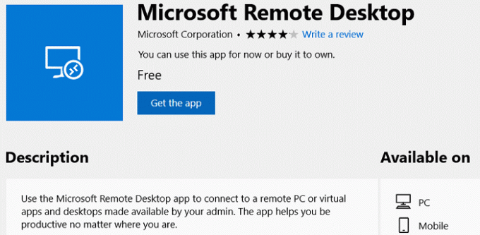 .Noklikšķiniet uz Saņemt, lai instalētu Remote Desktop App | Kā iestatīt attālās darbvirsmas savienojumu operētājsistēmā Windows 10