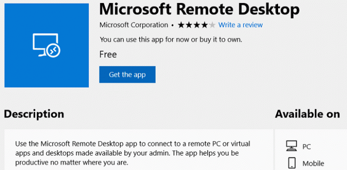 .Fai clic su Ottieni per installare l'app desktop remoto | Come configurare la connessione desktop remoto su Windows 10