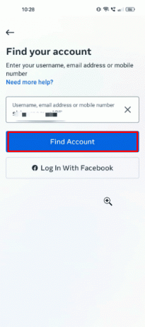  Ange ditt Instagram-kontos användarnamn i användarnamnsfältet och tryck sedan på knappen Hitta konto. 