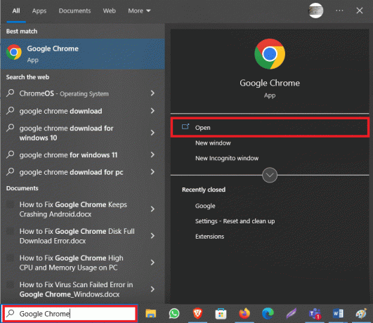 Deschideți Google Chrome din meniul Start