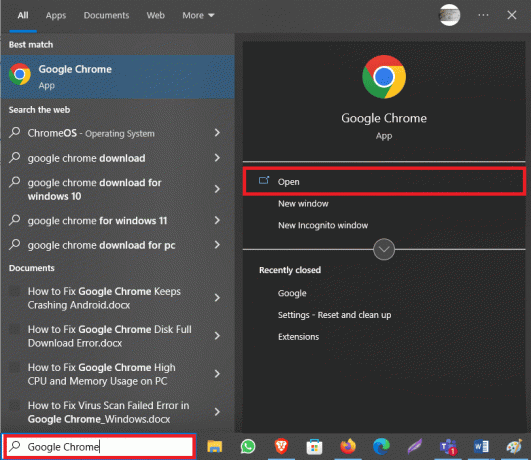 Buka Google Chrome dari menu mulai