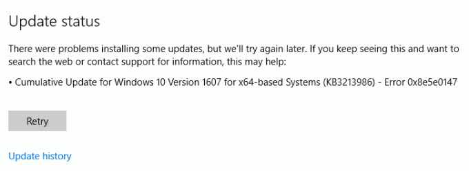 Виправити помилку оновлення Windows 10 0x8e5e0147
