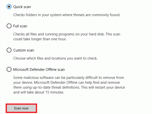 เลือกตัวเลือกการสแกนตามความต้องการของคุณ แล้วคลิกที่ Scan Now แก้ไข Arbiter.dll ไม่พบใน Windows 10
