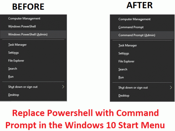 استبدل Powershell بموجه الأوامر في قائمة ابدأ في نظام التشغيل Windows 10