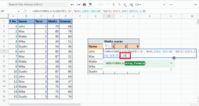 Dodajte vejico (,) in vnesite 0, da dobite natančno ujemanje, nato pa zaprite oklepaj, da zaprete formulo VLOOKUP | Kako narediti VLOOKUP več kriterijev in stolpcev v Google Preglednicah