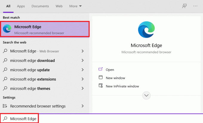 Geben Sie im Startmenü Microsoft Edge ein und drücken Sie die Eingabetaste, um es zu starten