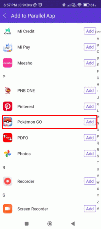 Streichen Sie nach unten, um die Schaltfläche „Hinzufügen“ neben der Pokemon GO-App zu finden, und tippen Sie darauf