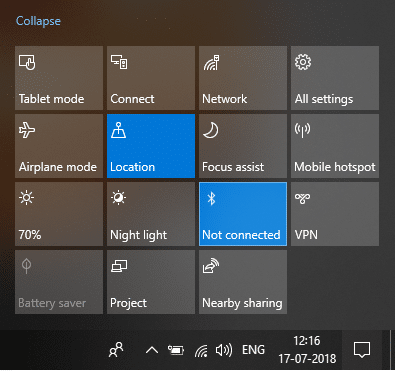 Klicken Sie auf die Bluetooth-Schnellaktionsschaltfläche, um Bluetooth in Windows 10 zu aktivieren oder zu deaktivieren