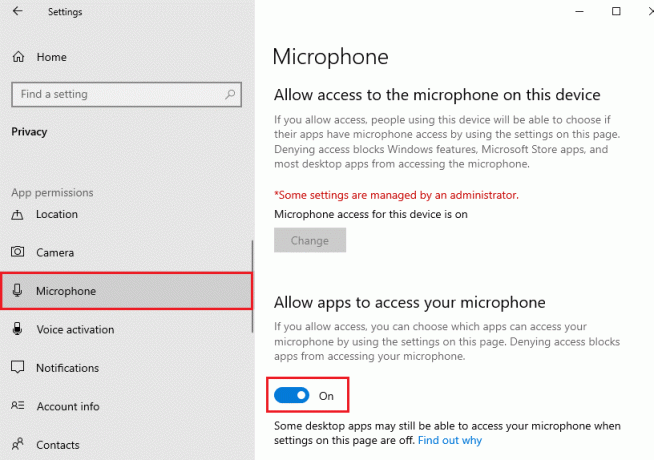 Asigurați-vă că opțiunea Permiteți aplicațiilor să vă acceseze microfonul este activată. Remediați eroarea audio Windows 10 0xc00d4e86