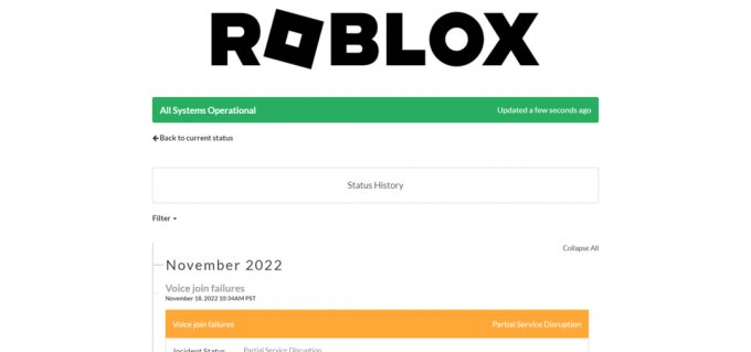 Pagina de stare Roblox