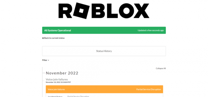 Stran s statusom Roblox