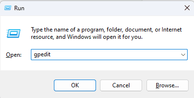 В изпълнение напишете gpedit. Fix Projecting To This PC са оцветени в сиво