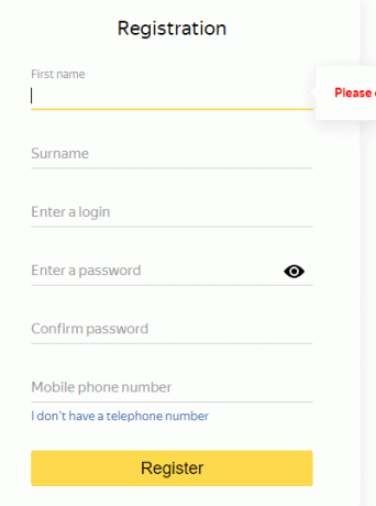 उपयोगकर्ता नाम और पासवर्ड जैसे विवरण दर्ज करें और रजिस्टर पर क्लिक करें