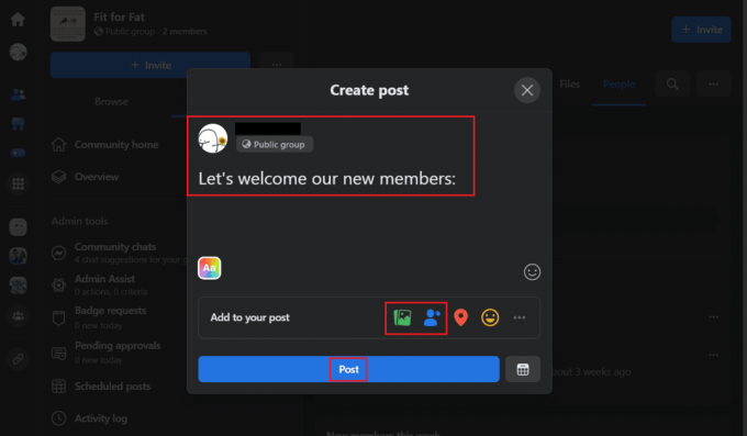 Môžete pridať obrázky videá GIF podľa vlastného výberu, označiť všetkých nových členov a potom kliknúť na Uverejniť. | Ako privítať nových členov v skupine na Facebooku