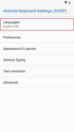 Nel menu Impostazioni tastiera Android, tocca " Lingue".