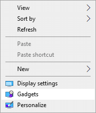 . Sada desnom tipkom miša kliknite zaslon radne površine. Kliknite opciju pod nazivom Gadgeti.