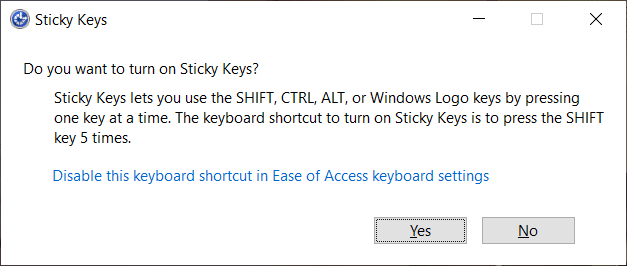 Увімкнути або вимкнути липкі клавіші за допомогою комбінації клавіш