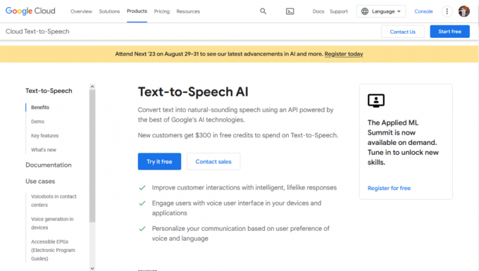 Google Cloud tekstistä puheeksi | paras ilmainen ai-äänigeneraattori