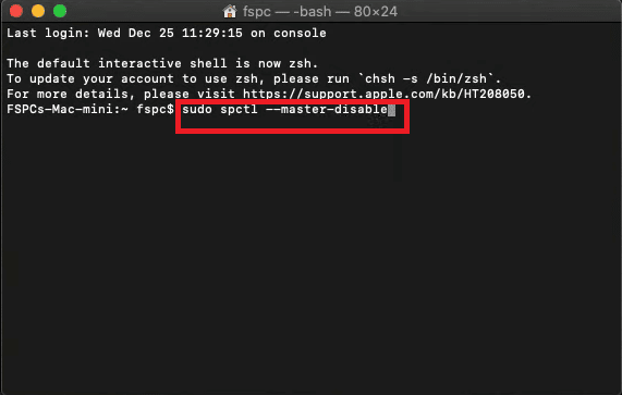 sudo spct1 master disable команда в Mac