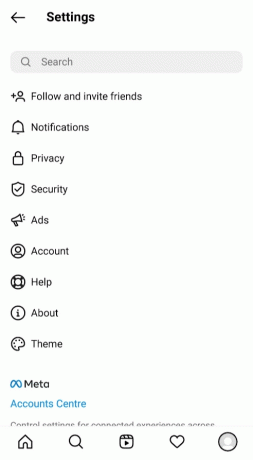 O menu de configurações do Instagram será aberto na tela