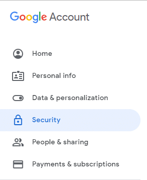 Haga clic en " Seguridad" en el panel izquierdo.