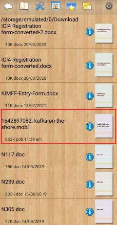 Přejděte dolů a najděte soubor MOBI, který chcete otevřít. Klepnutím na něj otevřete