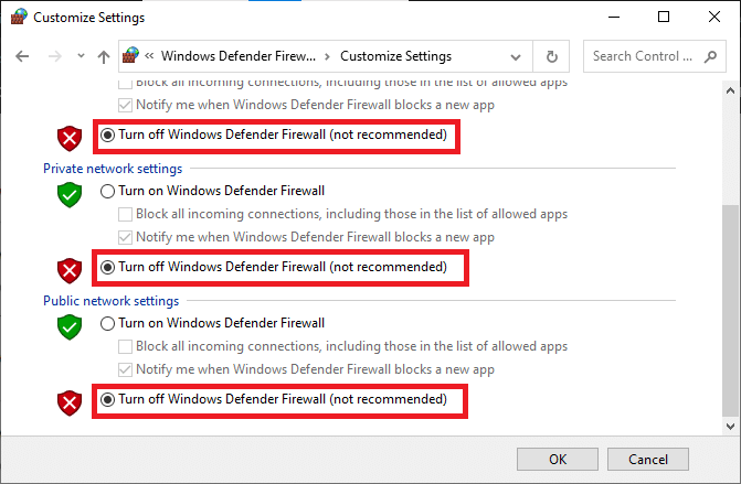 ปิดใช้งานไฟร์วอลล์ Windows Defender แก้ไขข้อผิดพลาดของ Microsoft Store 0x80246019