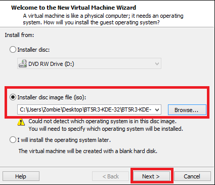 설치 프로그램 이미지 파일 선택 | Windows에서 Backtrack을 설치하고 실행하는 방법