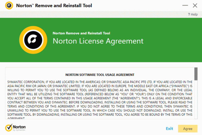 Akzeptieren Sie die Endlizenzvereinbarung (EULA) im Norton Remove and Reinstall Tool