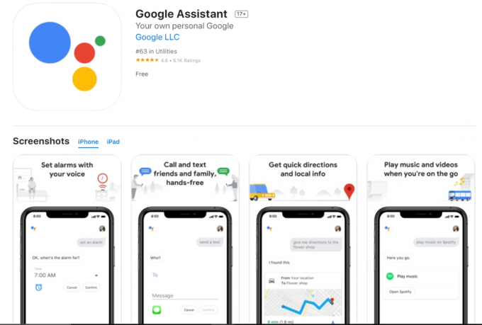 Google Assistant ios -sovelluksen Apple Store -sivu
