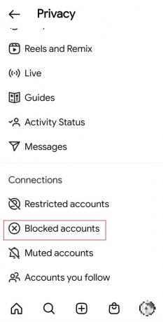 tocca Account bloccati nelle Impostazioni sulla privacy di Instagram. Come annullare la segnalazione di un post su Instagram