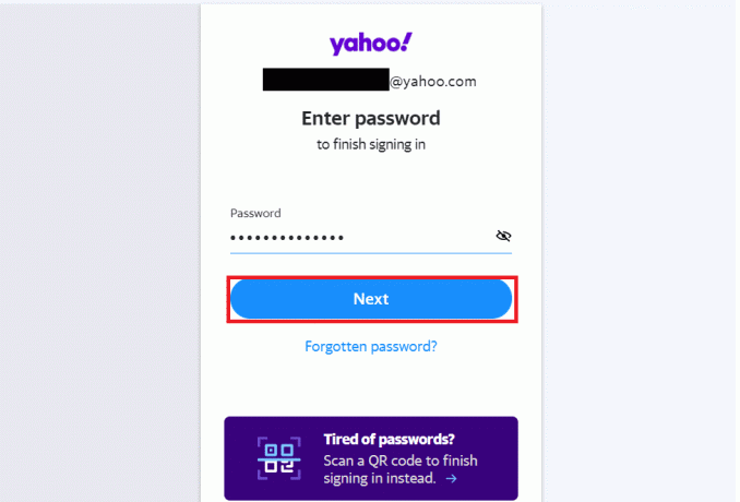 Kirjoita Yahoo-sähköpostiosoitteesi ja salasanasi ja napsauta Seuraava