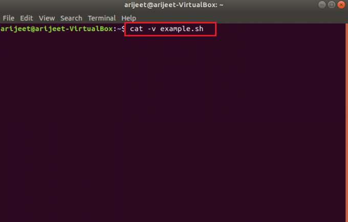 файл example.sh відкрити команду cat у терміналі Linux