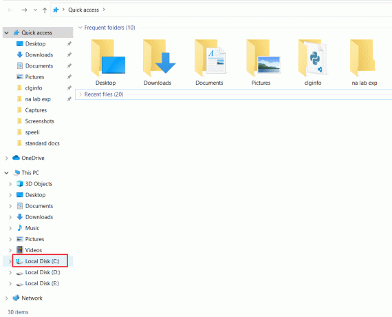 „File Explorer“ spustelėkite vietinį diską C