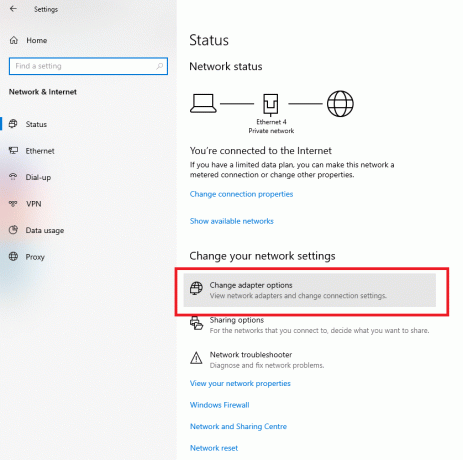 V aplikaciji za nastavitve, ki se odpre, kliknite Spremeni možnosti adapterja v desnem podoknu.