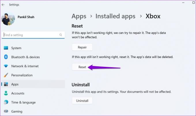 Setzen Sie die Xbox-App unter Windows zurück