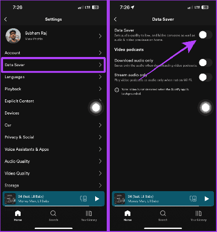 Spotify Mobile atspējojiet datu taupīšanas līdzekli
