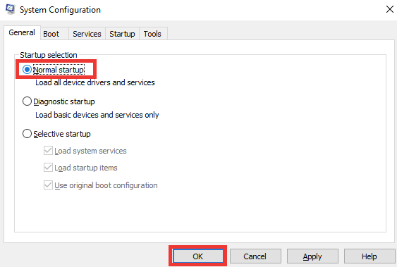 เลือกการเริ่มต้นปกติ แก้ไขฮาร์ดไดรฟ์ภายนอกไม่สามารถเข้าถึงได้ใน Windows 10