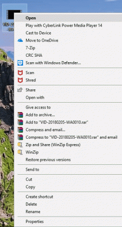 Clique com o botão direito no arquivo que deseja compactar usando o software 7-Zip