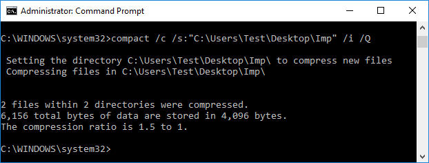 Chcete-li zkomprimovat složku a její obsah, zadejte následující příkaz