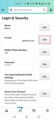 tapnite Uredi poleg svojega ID-ja e-pošte | Kako izbrisati svoj račun Amazon